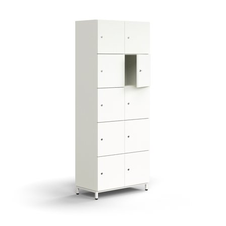 Abschließbarer Schrank QBUS, 10 Fächer, Beingestell, 2020x800x420 mm, weiß