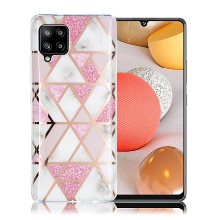 Marble Samsung Galaxy A42 5G etui - hvid / pink