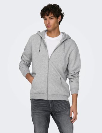 ONLY & SONS Onsceres Zip Thr. Hoodie Sweat Noos - Grey - XXL
