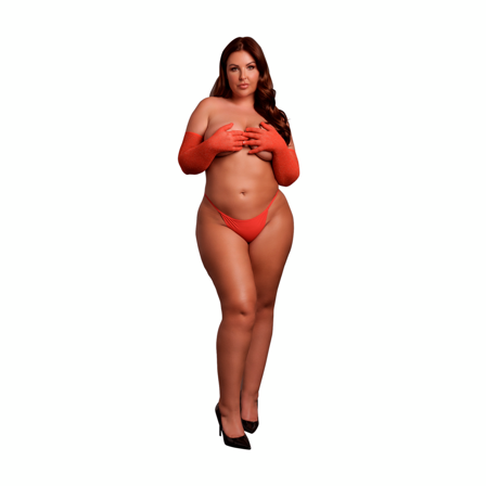 Shimmering Opera Gloves Plus Size - Red/Gold Glitter - Vuxen.fi - Seksikkäitä asusteet - Shots