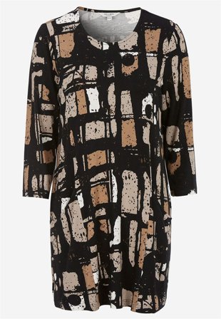 Cellbes of Sweden - Trikåtunika med fickor - beige / svart / mönstrad - för damer - 42/44