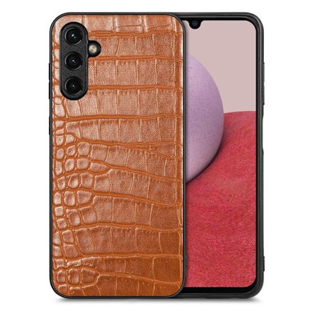 SKALO Samsung A14 4G/5G Crocodile PU Nahka Hybrid Suojakuori - Ruskea