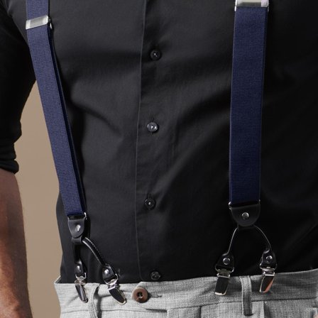 Tirantes de clip anchos en azul noche para hombres - Tirantes con clip