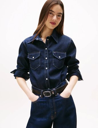 Tommy Jeans Regular Fit Ls Shirt Dark Blue - Blue - XS