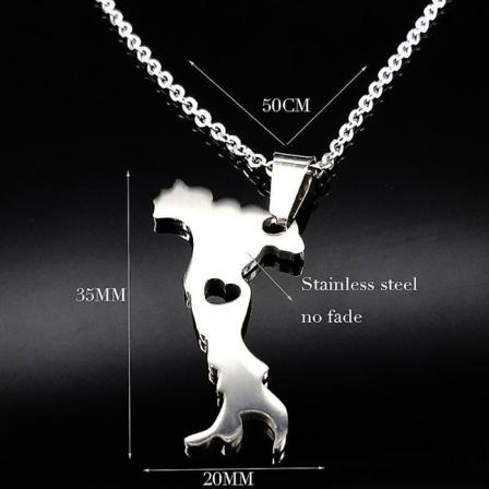 Italien Karta Rostfritt stål hänge halsband för kvinnor eller män Italien Silver Kedja Halsband Smycken Present