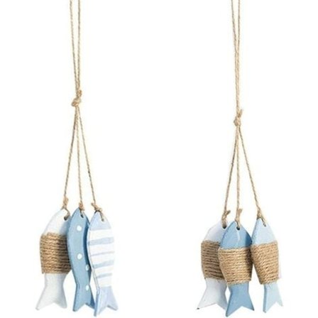 Trævægdekoration Træfisk, 6 stk. Trædekoration Fisk, Træfiskeben Dekoration, med Snor, til Dåb, Kom