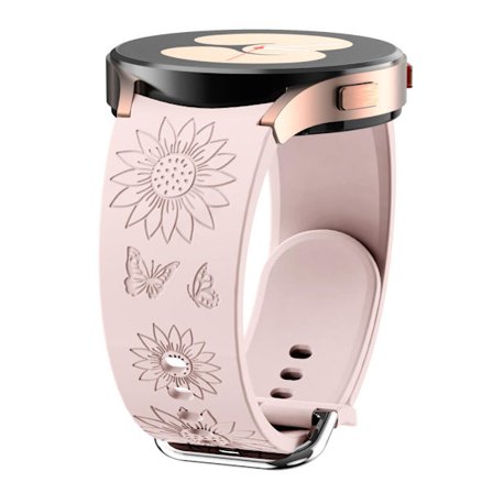Auringonkukkakaiverrettu ranneke yhteensopiva Samsung Galaxy Watch 7 6 5 4 40mm 44mm Naisten kanssa, 20mm pehmeä silikoniranneke, ACK