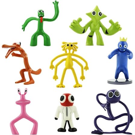 8-delt sett med Rainbow Friends-figurer til hjemmedekorasjon, Halloween, jul, bursdagskakedekorasjon og gave til barn