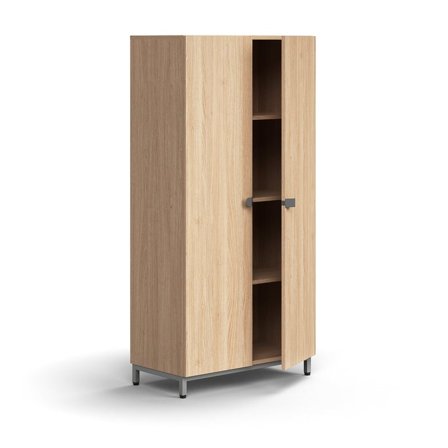 Skab QBUS, 3 hylder, benstel, håndtag, 1636x800x420 mm, sølv, eg
