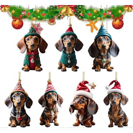 7 roliga julgransdekorationer i form av en hund - Hängande hänge i form av en hund - Tax - Souvenirdekorationer för julgran,