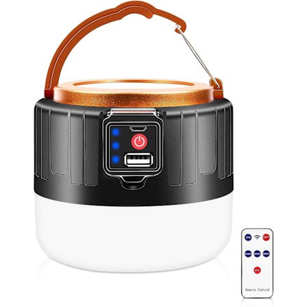 Genopladelig LED Camping Lanterne, 1000LM Solcelledrevet Camping Lys, Bærbar Fjernbetjening Camping Lys til Telte, 5 Tilstande Vandtæt Telt Lys