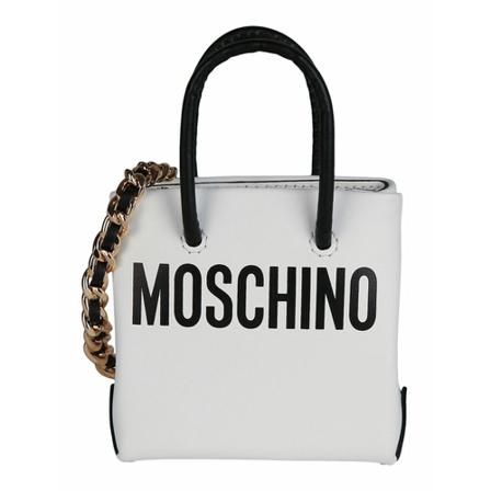 Moschino, Mini Logo Leather Crossbody Bag Wit, Dames, Maat:ONE Size