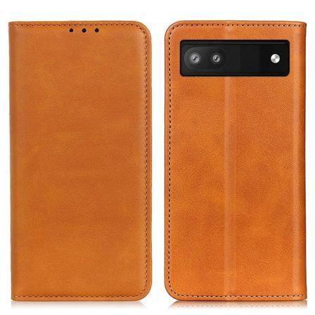 Lompakko-style Aitoa Nahkaa Läppäkotelo For Google Pixel 6a - Ruskea Brown