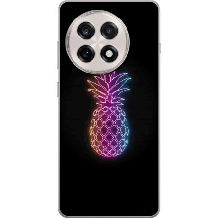Kompatibelt Mobildeksel til OnePlus OnePlus 13R Neonlysillustrasjon av ananas i fargerikt lys mot svart bakgrunn