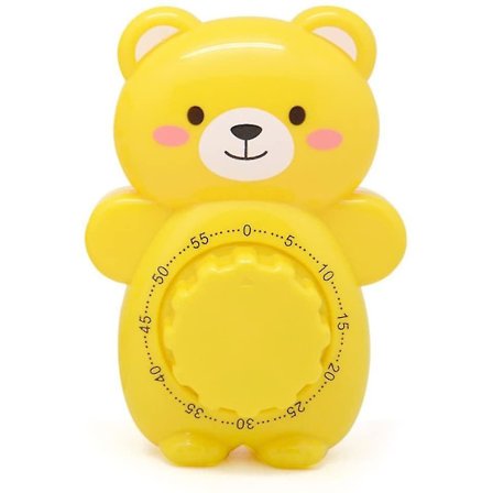 Wekity søt tegneserie bjørn timere 60 minutter mekanisk kjøkken matlaging timer klokke høy alarm tellere manuell timer (gul)