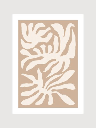 Abstrakt poster med blad och växter i brunt och beige | Kunstary.com, 70x100 cm