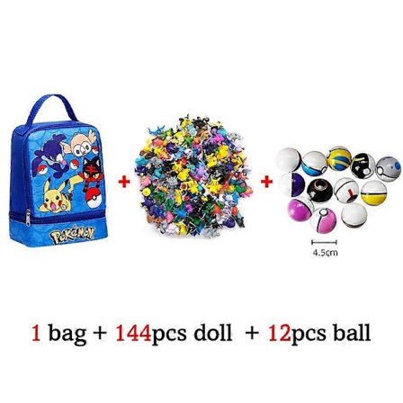 Pikachu Mini Pokeball Sett - 144 Actionfigurer med Oppbevaringspose for Barnebursdagsgave