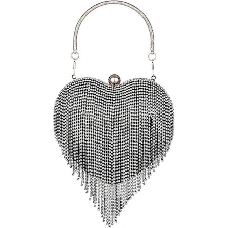 Rhinestone Kvast Håndtasker til Kvinder Aften Håndtasker Hjerteformet Kvast Clutch Tasker sort