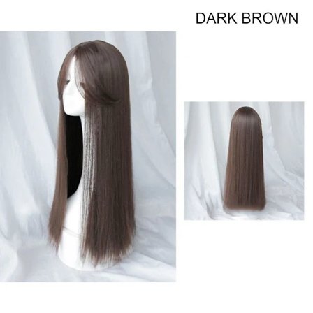 Glat Hår Hel Paryk MØRKEBRUN dark brown