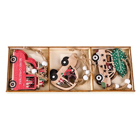 Trepynt av tre til jul, Julepynt av tre til å henge, Fargerike dekorative trebrikker, Julepynt med oppbevaringsboks