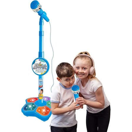 Barnmikrofon med Stativ, Bärbar Sångleksak för Barn, Karaoke Maskin med Smart Anslutning, Sångleksak med Ljus