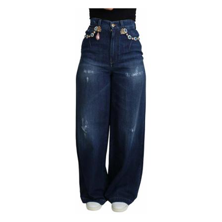 Dolce & Gabbana Embellished Wide Leg Jeans Blå, Dame