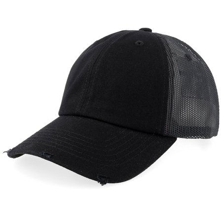 Equip - Zwart trucker Cap - Distressed Black Washed Dad Cap Trucker @ Hatstore
