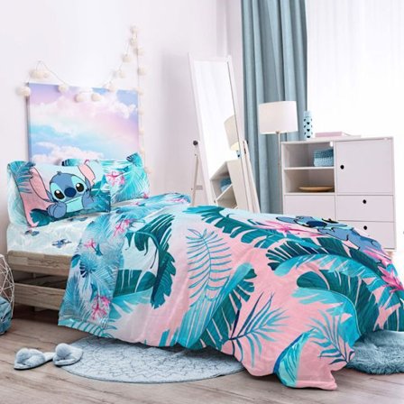 Sengetøy Disney Lilo & Stitch med blomster enkeltseng [GKS] Blå