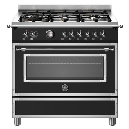 Bertazzoni HER96L1ENET Heritage Gasskomfyr med ovn 90 cm, Matt Svart' - 'Matt sort, pantone process black c