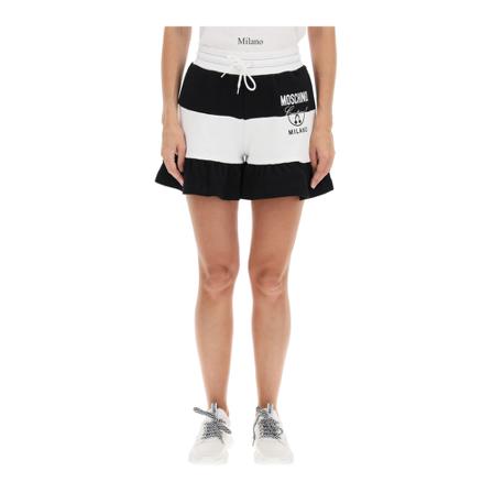 Moschino, Shorts with logo print Zwart, Dames, Maat:S,gestreept