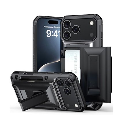 Nytt Telefonfodral med Glidande Korthållare & Ställ, Halkskyddande Stötsäkert Skal, Europeisk Stil (Välj 17/17 Air/17 Pro/17 Pro Max)