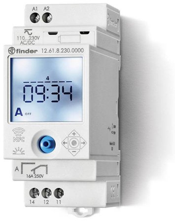 Finder 126182300000 Koblingsur 16A, 110...230VAC/DC, Strømbrytere & vegguttak