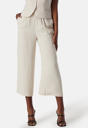 Pieces Pcvinsty HW Linen Culotte Oatmeal Stripes Black Klær