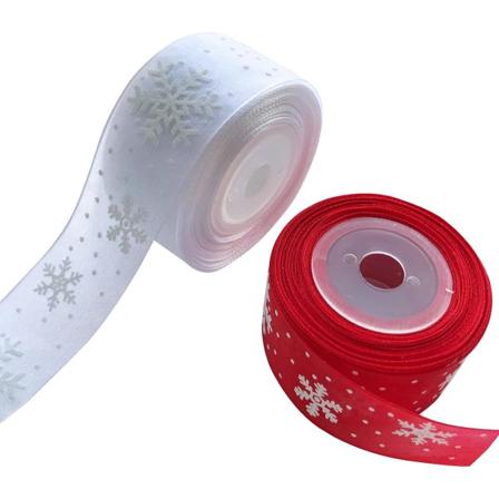 2 ruller snøfnugg organza-bånd, 2,5 cm x 10 m spole for juletre, gave