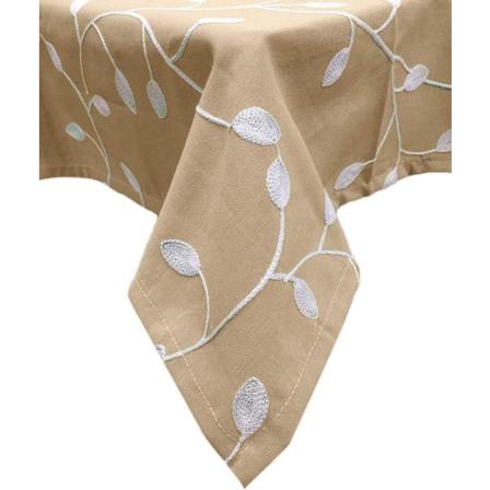 Rektangulär grå bomullsduk 55x86'', blad broderade dammsäkra dukar för kök matbord (53Wx86L, beige)
