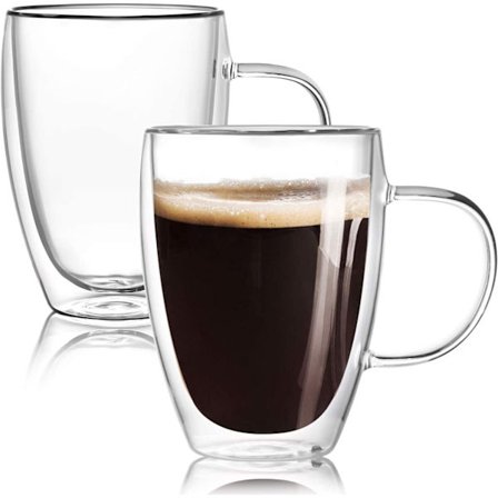 12oz Dobbelvegget Glass Kaffe Kanne med Håndtak, Isolerte Kaffe Kopper, Klar Borosilikat Glass, Perfekt for Cappuccino, Te