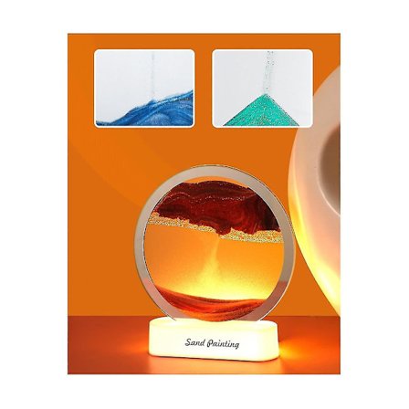 Usb Led Yövalo 3D Luonnonmaisema Hiekka Liikkuva Tiimalasi Maalaus Pöytävalaisin -keltainen