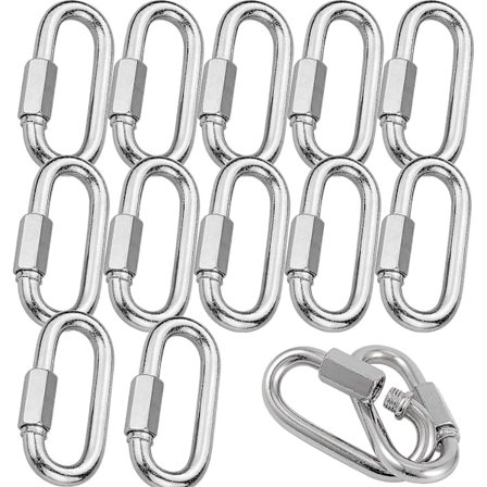 12-pakning Hurtigkobling Kraftig, 1/4 tommer Kjettinglenke i Rustfritt Stål, M6 D-formet Låsekarabin med 600 lbs Kapasitet, Hurtigkobling 