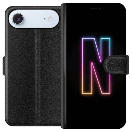 Yhteensopiva Lompakkokotelo Apple Apple iPhone 17 Air Minimalistinen neonkirjain N värinvaihtuvassa valossa mustaa taustaa vasten