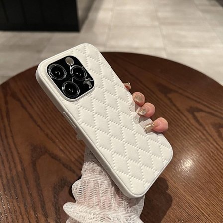 Fodral för iPhone 13 Vit Diamantkornig lädertextur Full-Body lins