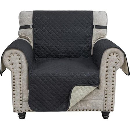 Vanntett lenestoltrekk, tosidig stol- og sofatrekk, hundemøbelbeskytter for stue barn (1-seter, svart)