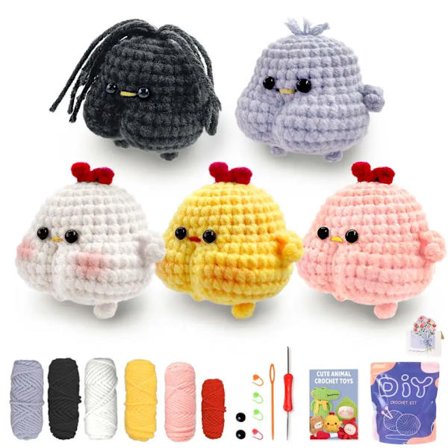för Nybörjare - 4-pack Val Kyckling Pingvin Bi Virkade Djur Lätt Lära Börja Amigurumi Stickningskit