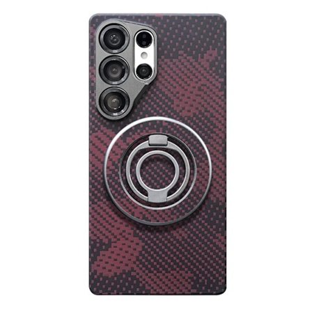 Mobilskal till Galaxy S25 Ultra MagSafe Kevlar Metal Ring - Camouflage Röd