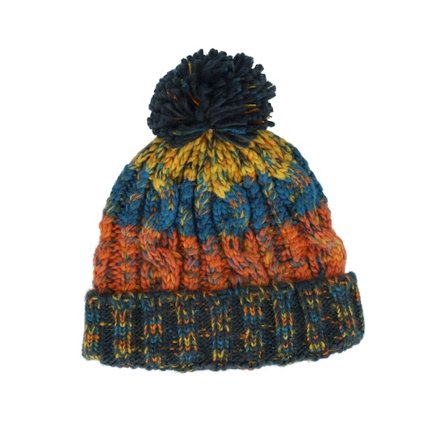 Beechfield - Multi pom Beanie - Kids Corkscrew Retro Blues Pom @ Hatstore