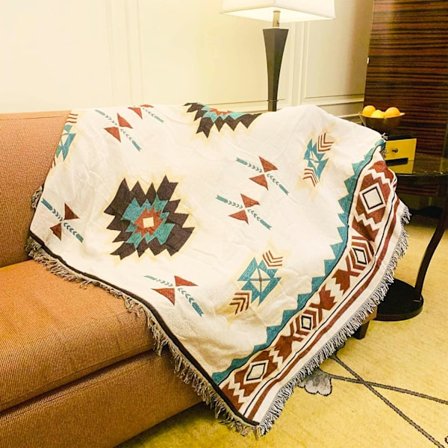 Aztec tæppe southwest tæppe, boheme vindtæppe strikket kvast med indianske dekorative mønstre, egnet til udendørs strandrejser