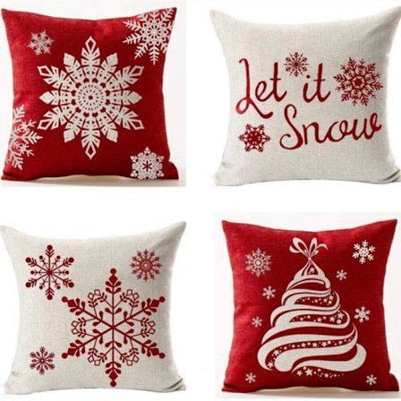 4 Happy Winter Beige Shadow Various Let It Snow Snowflakes in Red Happy Cotton Pillow Case Custom Cushion Cover New Home Office