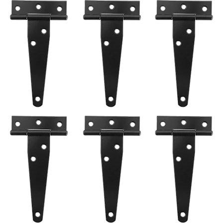 6 st T-gångjärn 4 tum Lätt Tjänst Skjul Dörr Ladugårds Dörr Tee Gångjärn Svart Rostfritt Järn Metall Gångjärn Grind Gångjärn med Monteringsskruvar