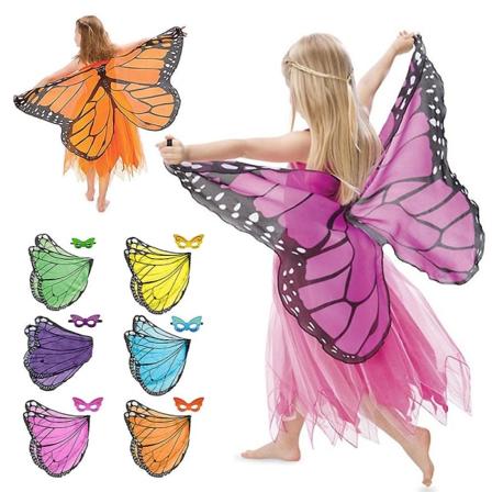 Kids Girl Butterfly Wings Cape med maske Fairy Pixie Cosplay kostume W2