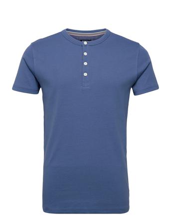Ribbed Granddad Tee S/S T-shirts Short-sleeved Blå Lindbergh