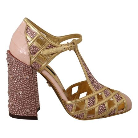 Dolce & Gabbana, Crystal T-Strap Pumps Żółty, Kobieta, Rozmiar: 40 1/2 EU
